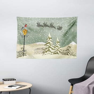 ABAKUHAUS Kersttapijt, kerstmanrendier, woonkamer slaapkamerwanddoek zijdezacht satijnen wandtapijt, 150 x 100 cm, beige groen wit