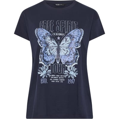 Yours Marineblauw 'Free Spirit' Tshirt Met Vlinderversiering Size 42