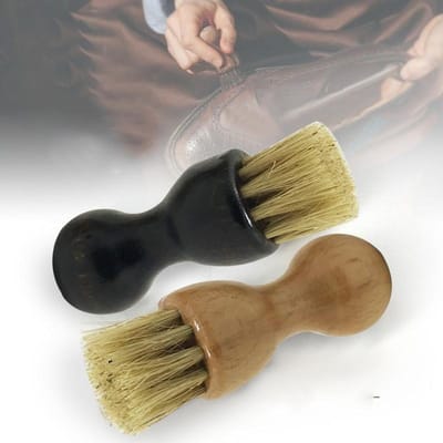 Mini brosse à chaussures Portable, manche en bois, brosses en poils de porc, fournitures de chaussures en cuir, brosse de polissage, brosse de nettoyage à domicile, gourde noir
