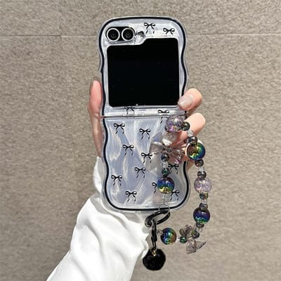 Koreaanse Leuke Strik Golvende Telefoonhoes Voor Samsung Galaxy Z Flip 6 5 4 3 Hoes met Ketting Siliconen Lieve Hoesjes Flip6 Flip5 Funda Galaxy Z Flip6