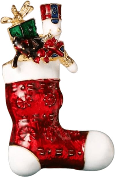 Plux Fashion Kerst Sok Broche - Goud - 3.5cm/5cm - Gouden Broche - Kuntmatige Diamanten Broche - Kerst Broche - Fancy Broche - Christmas Brooch - Sieraden - Luxe Style - Duurzame Kwaliteit - Broche - Christmas Sock Brooch