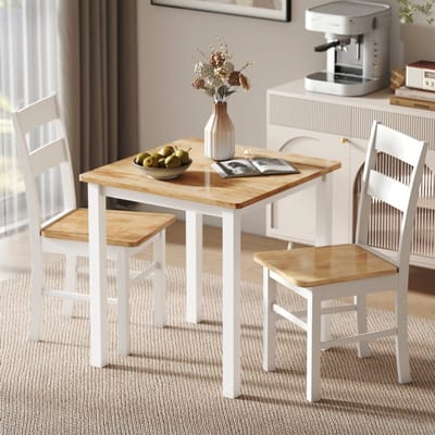 Wishdor - Eettafel - Compact Ontwerp En Stevige Constructie - Landelijke Stijl - Voor 2 Tot 4 Personen In Keuken Of Eethoek - Rubberhout Met Eikenlook Tafelblad - Naturel En Wit - 69 X 69 X 75 Cm
