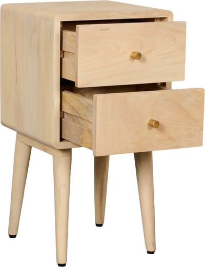 Nachtkastje Borba - Mangohout - Naturel - 30x57x30 cm (BxHxD) - 2 Lades - Kleur White Oak