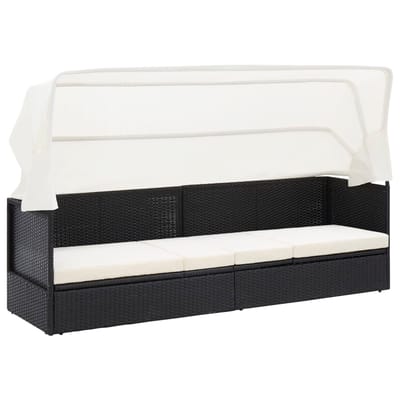 vidaXL - Tuinbank - met - luifel - poly - rattan - zwart