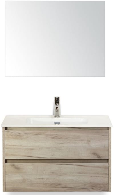 Dante Badmeubelset 80 cm - Craft Oak - Keramische Wastafel Wit Cover met Spiegel