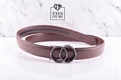 Bruine lederen riem zonder gaatjes met automatische gesp voor heren ( Model L182 )