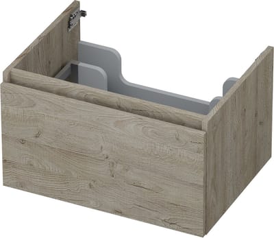 INK® wastafelonderkast 1 lade greeploos met houten keerlijst 60x45x35cm, greige eiken
