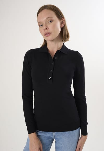 Felix Hardy Trui Met Polokraag En Knopen - Polo Shirt - 100% Katoen Dames Zwart - M