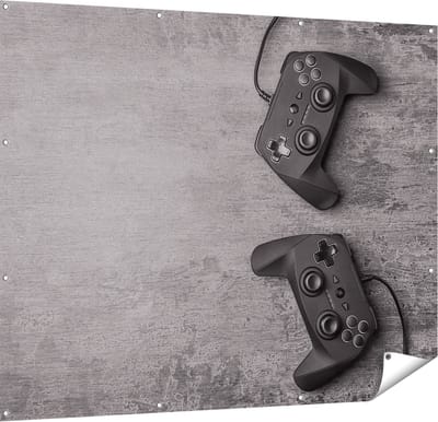 Gards Tuinposter Twee Game Controllers op Tafel - Gaming - 150x120 cm - Tuindoek - Tuindecoratie - Wanddecoratie buiten - Tuinschilderij