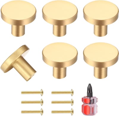 Ronde Kastknoppen in Goud, 6 Stuks, Ideaal voor Keuken en Meubels, Inclusief Schroeven en Handgreep voor Kasten en Kledingkasten