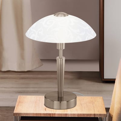 Eglo Solo - Tafellamp - E14 - 1 Lichts - Ø26 cm - Nikkel, Wit Met Decor