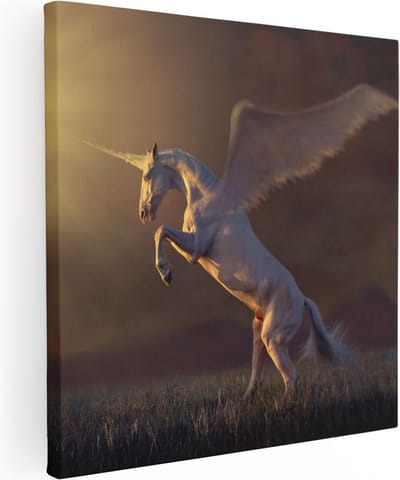 Artaza Canvas Schilderij Unicorn - 30x30 cm - Klein - Wanddecoratie Dierenkop - Muurdecoratie Woonkamer - Kamer Accessoires Paard