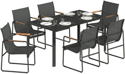 Outsunny Patio Dining Set-Gegalvaniseerd staal, netweefsel-150L x 80B x 73H cm-Zwart