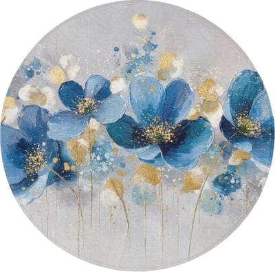 WC mat rond 70x70 cm - Antislip - Bloemen - Blauw - Abstract - Toiletmat - Vloermat - Douchemat - Toilet tapijt - Toiletmatten