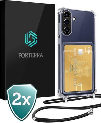 Hoesje Geschikt voor Samsung A37 Pashouder Case Siliconen Hoes Met Koord - Hoes Geschikt voor Samsung Galaxy A37 Met Telefoonkoord Hoesje Back Cover Met Pasjeshouder - Transparant - 2 PACK