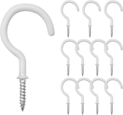 12 Stuks 5 cm Witte Mokken Haakjes: Kunststof, PVC Coated, Schroefhaken voor Houten Meubels, Keukenaccessoires en Plantenhangers