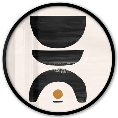 Poster in lijst Rond - Fotolijst 40x40 cm - Posters - Abstract - Halve cirkel - Kunst - Zwart wit - Ronde posterlijst zwart - Decoratie - Wanddecoratie woonkamer - Muurdecoratie slaapkamer
