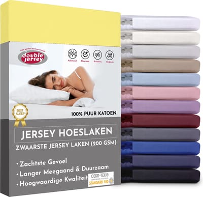 Double Jersey Hoeslaken - Hoeslaken 90x200+30 cm - 100% Katoen  Geel
