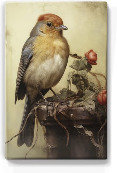 Roodborstje - Mini Laqueprint - 9,6 x 14,6 cm - Niet van echt te onderscheiden handgelakt schilderijtje op hout - Mooier dan een print op canvas.