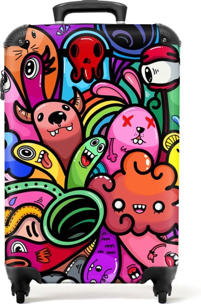 NoBoringSuitcases.com® Kinderkoffer - Design - Kinderen - Regenboog - Monster - Meisjes - Kindertrolley meisje - Koffer jongen - Past binnen 55x40x20 cm en 55x35x25 cm - Reiskoffer kinderen - Koffer met print
