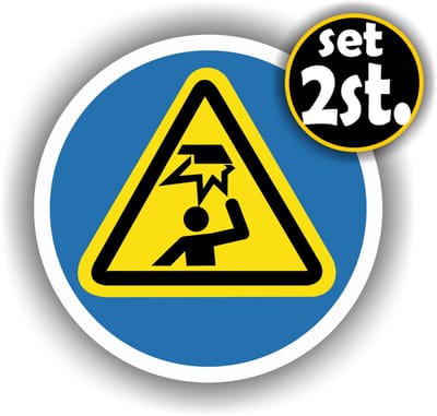 Jerma - Pas op - Stoot je hoofd niet – Stickers - Vinyl - Set 2 st – Ø 10 cm - Weerbestendig - Vinyl