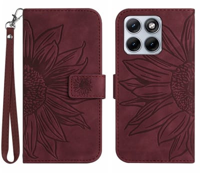 Coverup Hoesje - Geschikt voor Motorola Edge 70 Fusion Hoesje - Coverup Zonnebloem Book Case met Koord - Bordeaux