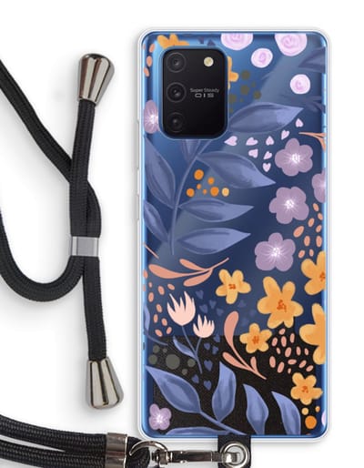 Case Company® - Hoesje met koord geschikt voor Samsung Galaxy Note 10 Lite hoesje met Koord - Flowers with blue leaves - Telefoonhoesje met Zwart Koord - Bescherming aan alle Kanten en Over de Schermrand
