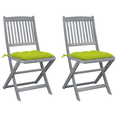 vidaXL - Set - van - 2 - klapstoelen - met - kussens, - gemaakt - van - massief - acaciahout.