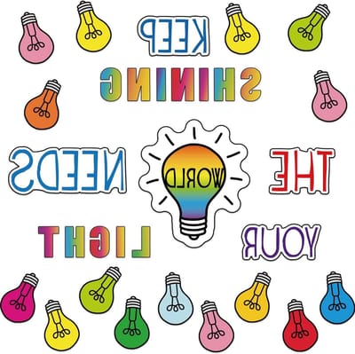 Klaslokaal Decoratie Set - Motiverende Prikbord Accenten - Klaslokaal Inspireren - Gloeilamp Vormige Uitsparingen - 67 Stuks - Meerkleurig