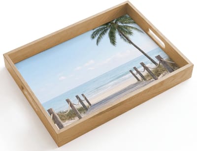 Dienblad hout 40x30 cm - Schootdienblad - Palmbomen - Pad - Horizon - Borrelplank rechthoek - Plateau dienbladen
