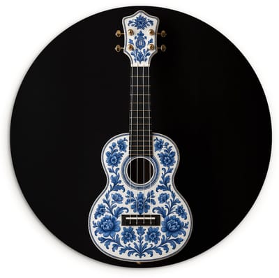 WallCircle® Wandcirkel 120x120 cm - Muurcirkel Ukelele - Delfts - Blauw - Muziek - Muurdecoratie woonkamer - Wanddecoratie slaapkamer - Kamer decoratie accessoires - Ronde schilderijen XXL