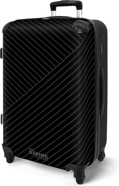 NoBoringSuitcases.com® - Koffer groot - Rolkoffer lichtgewicht - Zwart met abstracte lijnen - Reiskoffer met 4 wielen - Reis valies volwassenen - Grote trolley XL - 20 kg bagage - Ruimbagage medium