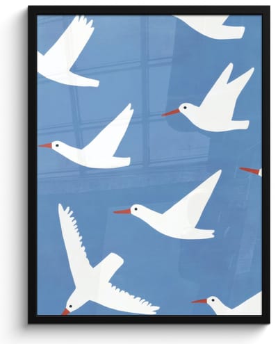 Poster in lijst - Fotolijst 50x70 cm - Posters - Vogels - Wit - Patroon - Posterlijst zwart - Decoratie - Wanddecoratie woonkamer - Muurdecoratie slaapkamer