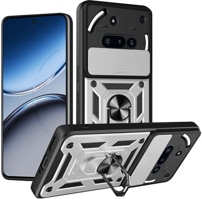 MobyDefend Hoesje - Geschikt voor Nothing Phone (3a) - Pantsercase Met Draaibare Ring - Zilvergrijs