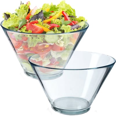 KADAX Saladekom, 16,6 cm, kom van loodvrij glas, vaatwasmachinebestendige slakom, recyclebare glazen schaal voor het serveren van salade, chips, popcorn of koekjes (2 x 17 cm)