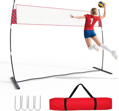 Heavy duty verstelbaar volleybalnetsysteem - Draagbaar vrijstaand net met palen, tas, bal & pomp - Voor tuin, strand, park & training