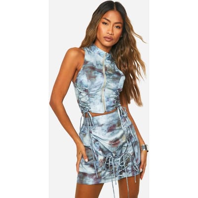 boohoo Dames Tonal Tie Dye Veters Mini Rok | Blauw | Maat: 34