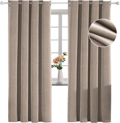 100% Verduisterend Fluwelen Binnengordi Set Van 2, 140x240cm, Thermisch Isolerend Koud En Warm Gordijn, Gordijnen Met Ringen, Thermogordijnen Voor Slaapkamer Woonkamer, Camel
