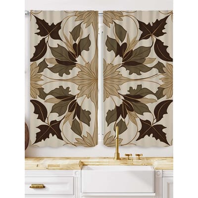 2-delig HD digitaal groen Vector vintage bloemenpatroon gordijn woondecoratie stijl Versier woonkamer slaapkamer draag roede curta W52H63inchW132H160cm brown