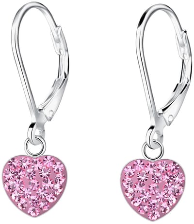 Joy|S - Zilveren hartje oorbellen - roze kristal - hartje: 9 x 8 mm - leverback sluiting
