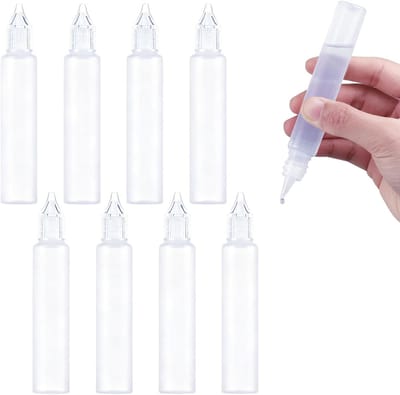 Set van 8 | 30ml Slanke Transparante Navulbare Flesjes met Fijne Tip Doppen voor Nauwkeurig Doseren | Perfect voor Olie, Verf, Lijm en Creatieve Klussen