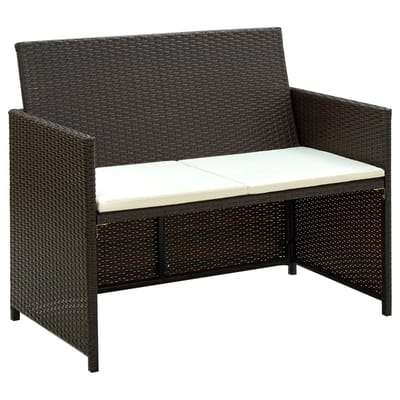 vidaXL - Tuinbank - 2-zits - met - kussens - poly - rattan - bruin