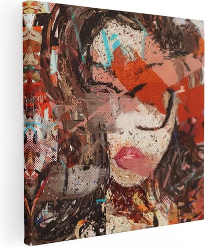 Artaza Canvas Schilderij Vrouw Abstract - 30x30 cm - Klein - Muurdecoratie Popart - Wanddecoratie Woonkamer - Kamer Accessoires