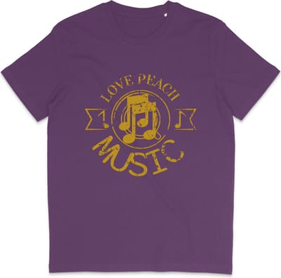 Heren Dames T Shirt - Print en Tekst: Love Peace Music - Paars - XS