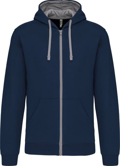 Kariban Herensweater met rits en capuchon in contrasterende kleur K466 - Navy / Fine Grey - XS
