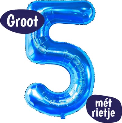 Cijfer Ballonnen - Ballon Cijfer 5 - 70cm Blauw - Folie - Opblaas Cijfers - Verjaardag - 5 jaar, 50 jaar, abraham, sarah - Versiering