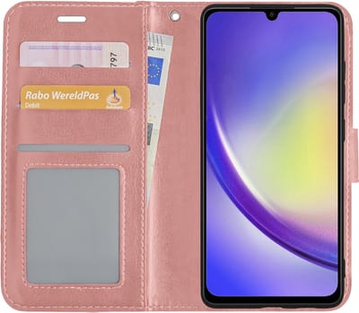Hoesje - Met Pasjeshouder - Geschikt voor Samsung Galaxy A34 - Luxe Bookcase Portemonee - Flip Case - Kunstleer Book Case - Flipcase - Book Cover - Walletcase - Portemonneehoes - Rosé goud