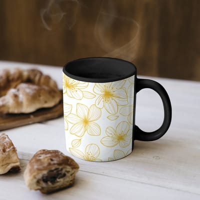 Magische Mok - Foto op Warmte Mokken - Koffiemok - Bloemen - Patroon - Illustratie - Geel - Magic Mok - Beker - 350 ML - Theemok