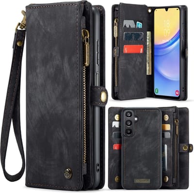 CaseMe Hoesje - Geschikt voor Samsung Galaxy A16 Hoesje - CaseMe 008 2-in-1 Book Case & Back Cover met Portemonnee - Zwart