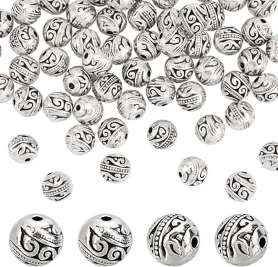 PandaHall 60pcs 8mm ronde spacer kralen Tibetaanse Alloy Metal Charms kralen Antiek Zilver voor armband sieraden maken, gat: 1.5mm
